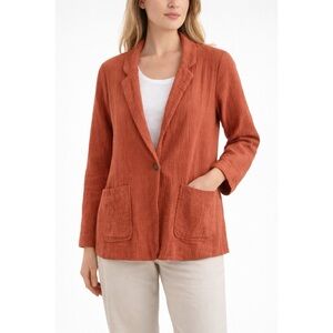 Stoosh Textured Cotton Gauze Blazer Jacket Terracotta Medium